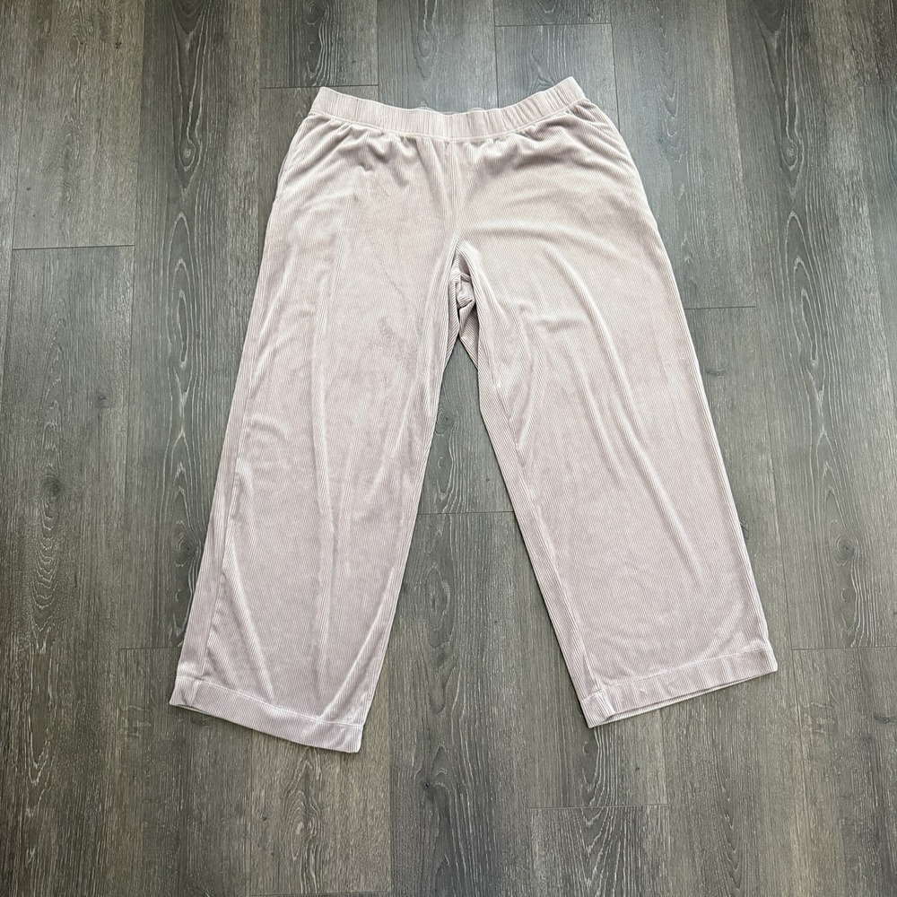 Soma Pink‎ Velvety Rib Velour Wide Leg Pajama Pants XL Soft Cozy Pockets Lounge